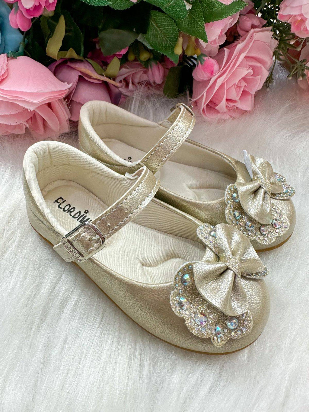 Sapatilha Flor Di MIla Baby Dourado lacinho Strass (SPFDMBYDOURADALSTSS)