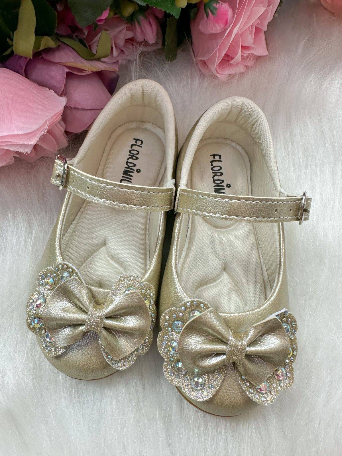 Sapatilha Flor Di MIla Baby Dourado lacinho Strass (SPFDMBYDOURADALSTSS)