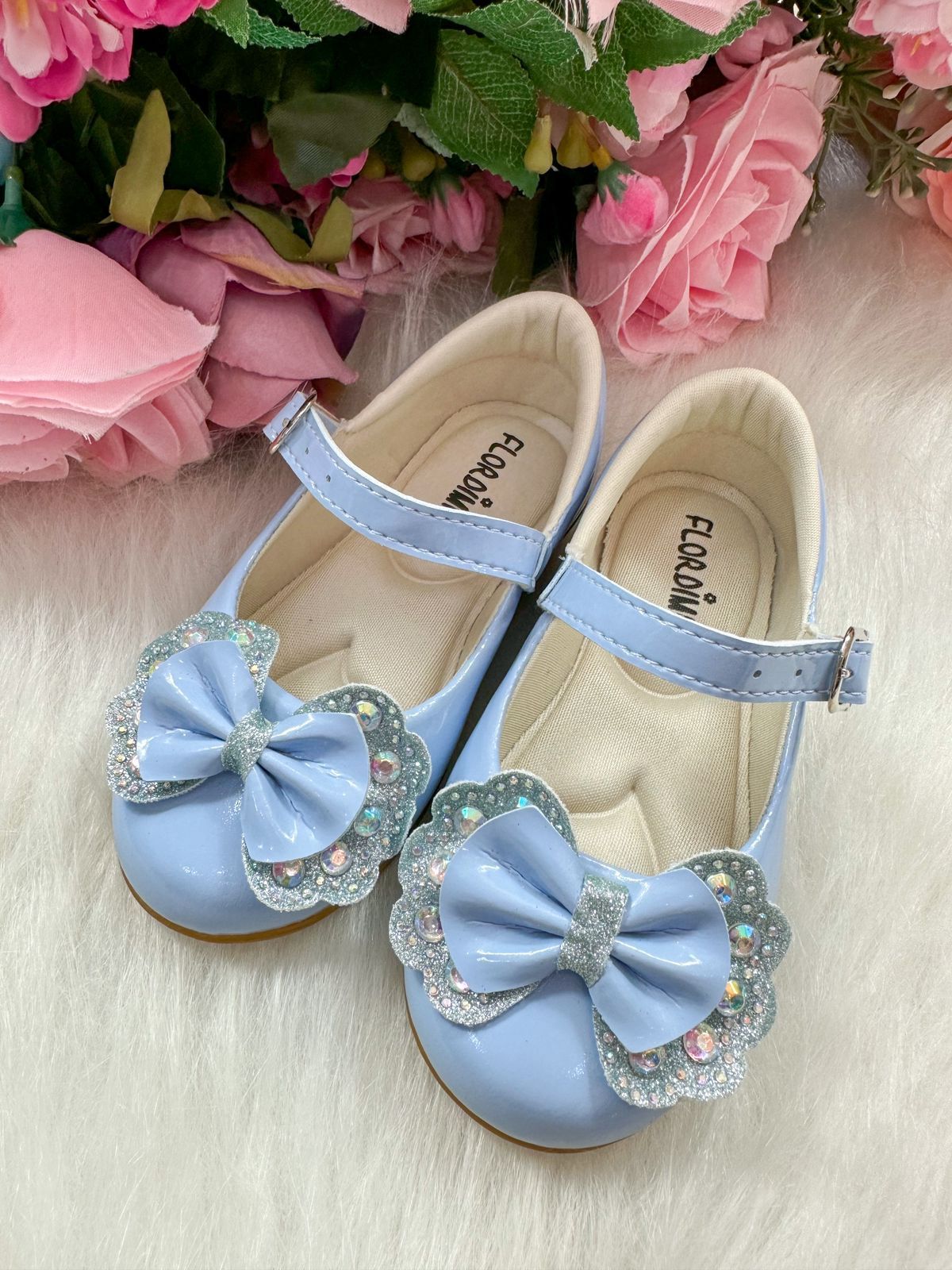 Sapatilha Flor Di MIla Baby Azul Bebe lacinho Strass (SPFDMBYAZULBBLSTSS)