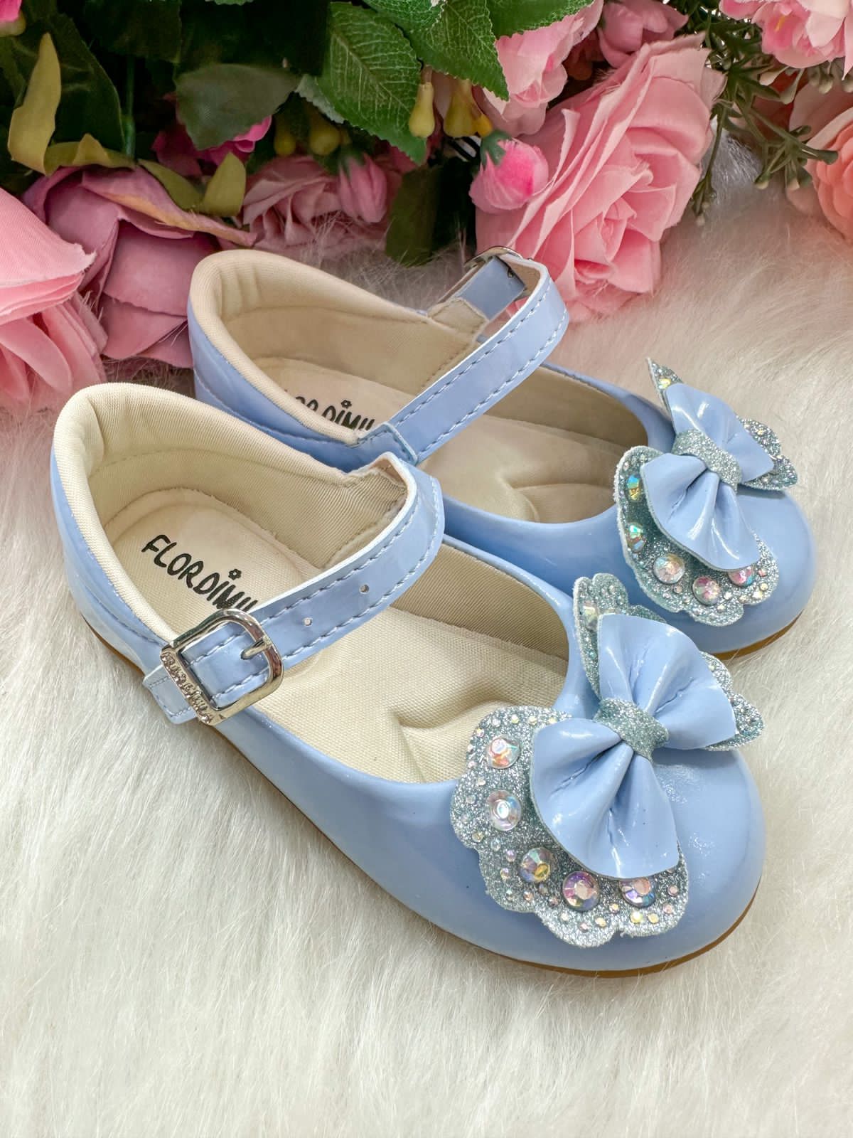 Sapatilha Flor Di MIla Baby Azul Bebe lacinho Strass (SPFDMBYAZULBBLSTSS)