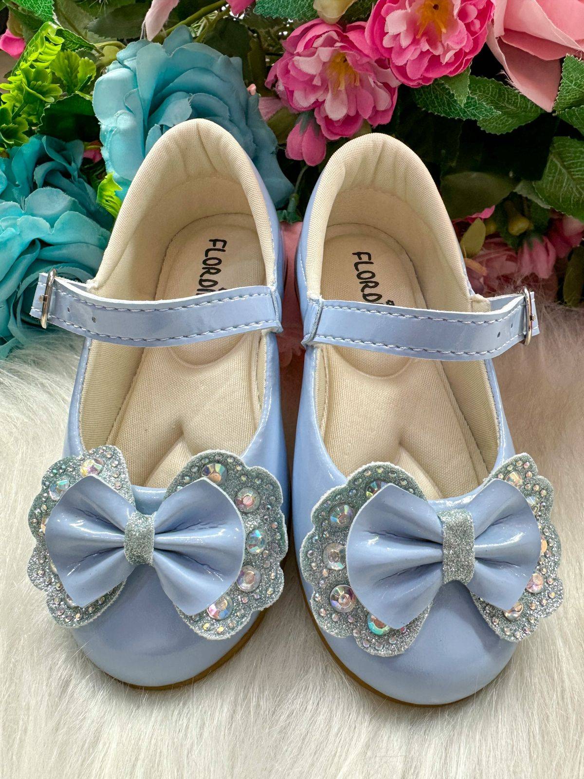 Sapatilha Flor Di MIla Baby Azul Bebe lacinho Strass (SPFDMBYAZULBBLSTSS)