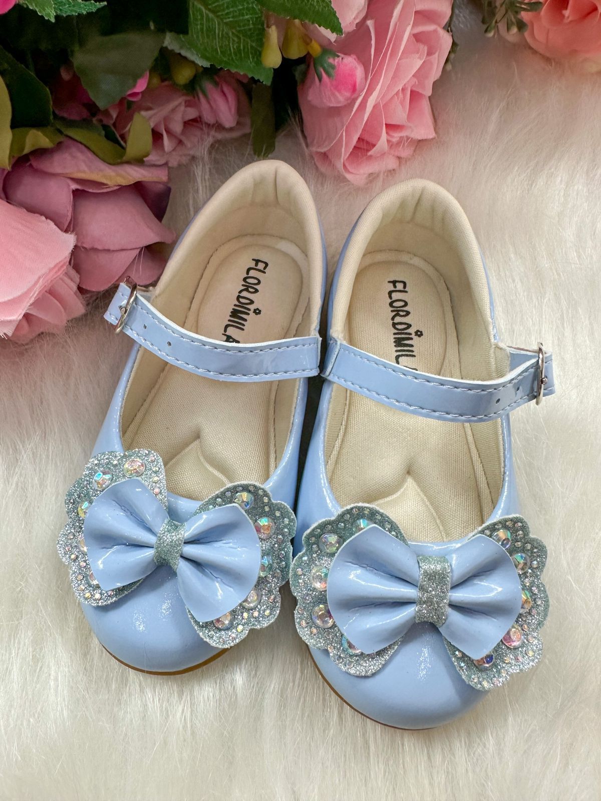 Sapatilha Flor Di MIla Baby Azul Bebe lacinho Strass (SPFDMBYAZULBBLSTSS)