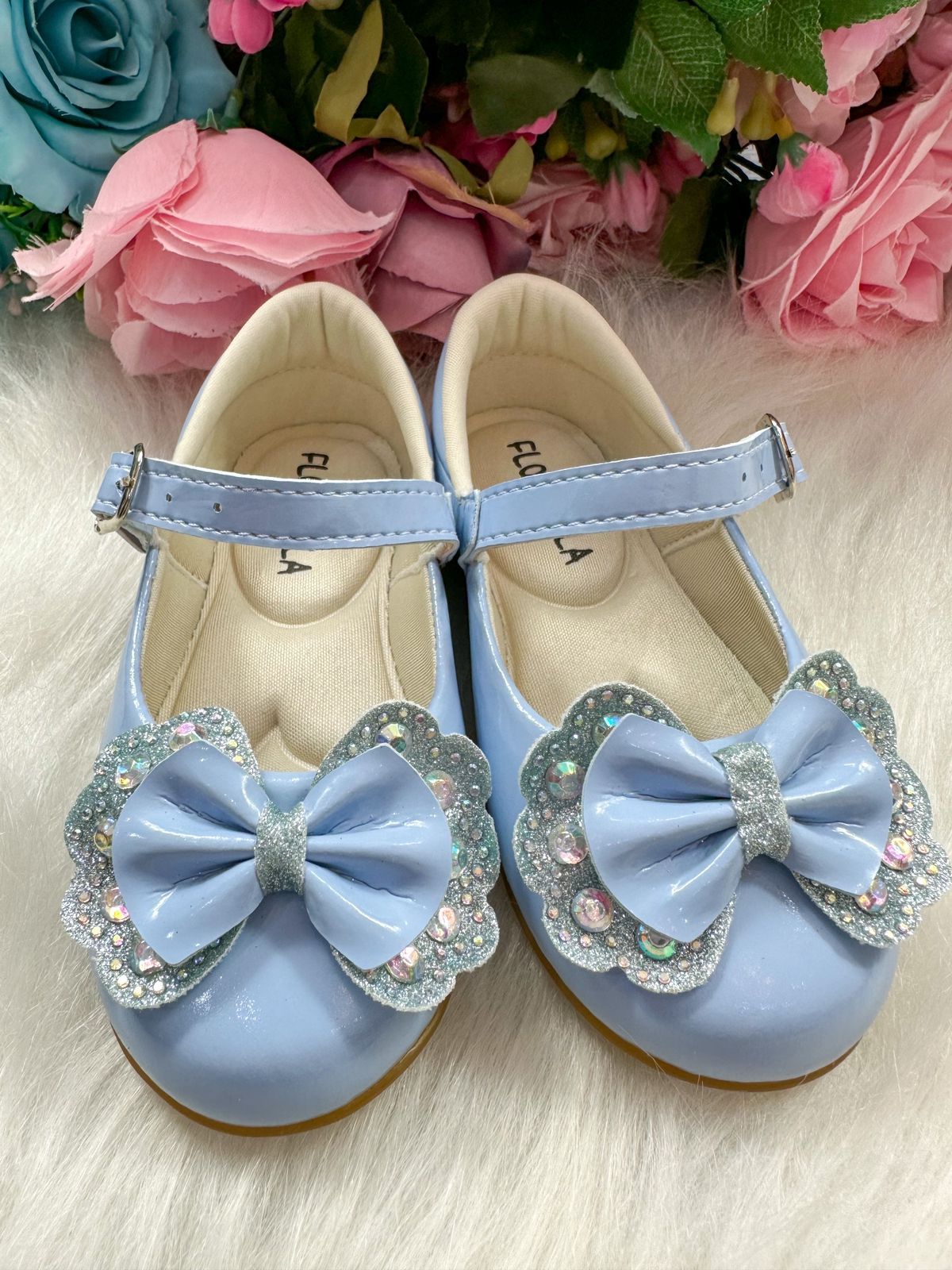 Sapatilha Flor Di MIla Baby Azul Bebe lacinho Strass (SPFDMBYAZULBBLSTSS)