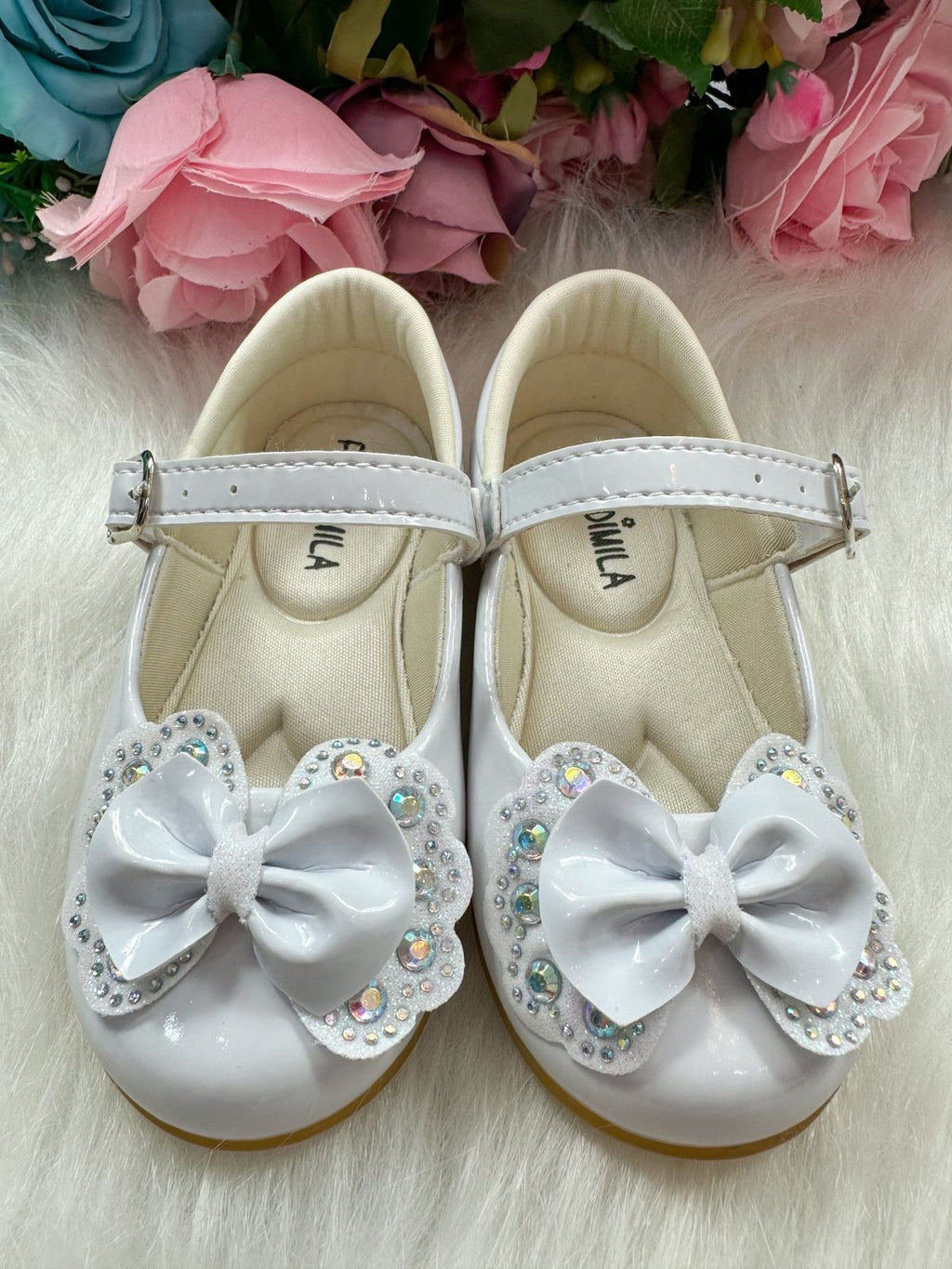 Sapatilha Flor Di MIla Baby Branco lacinho Strass (SPFDMBYBRANLSTSS)
