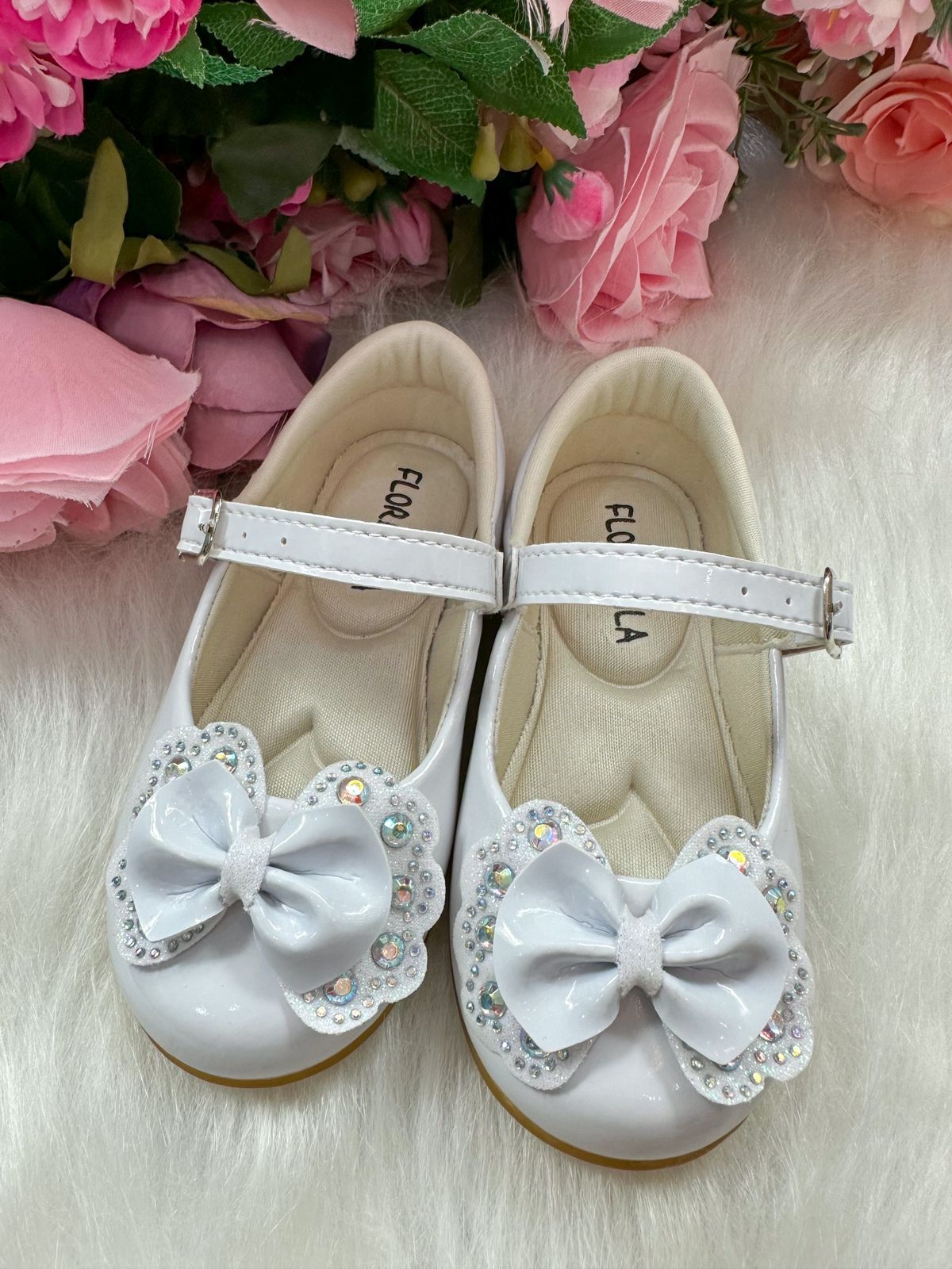 Sapatilha Flor Di MIla Baby Branco lacinho Strass (SPFDMBYBRANLSTSS)