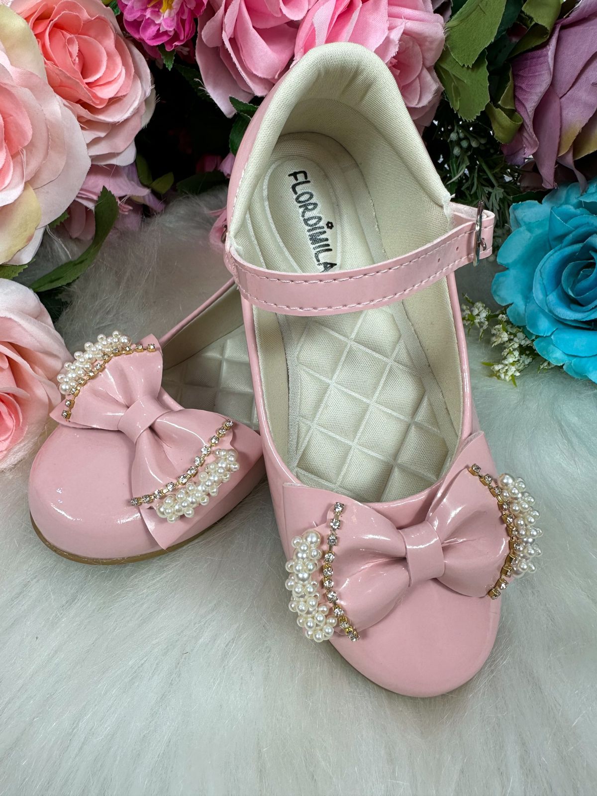 Sapatilha Flor di Mila Rosa Bebe Perolas Neide (SAPAFLOMROSABBPER)