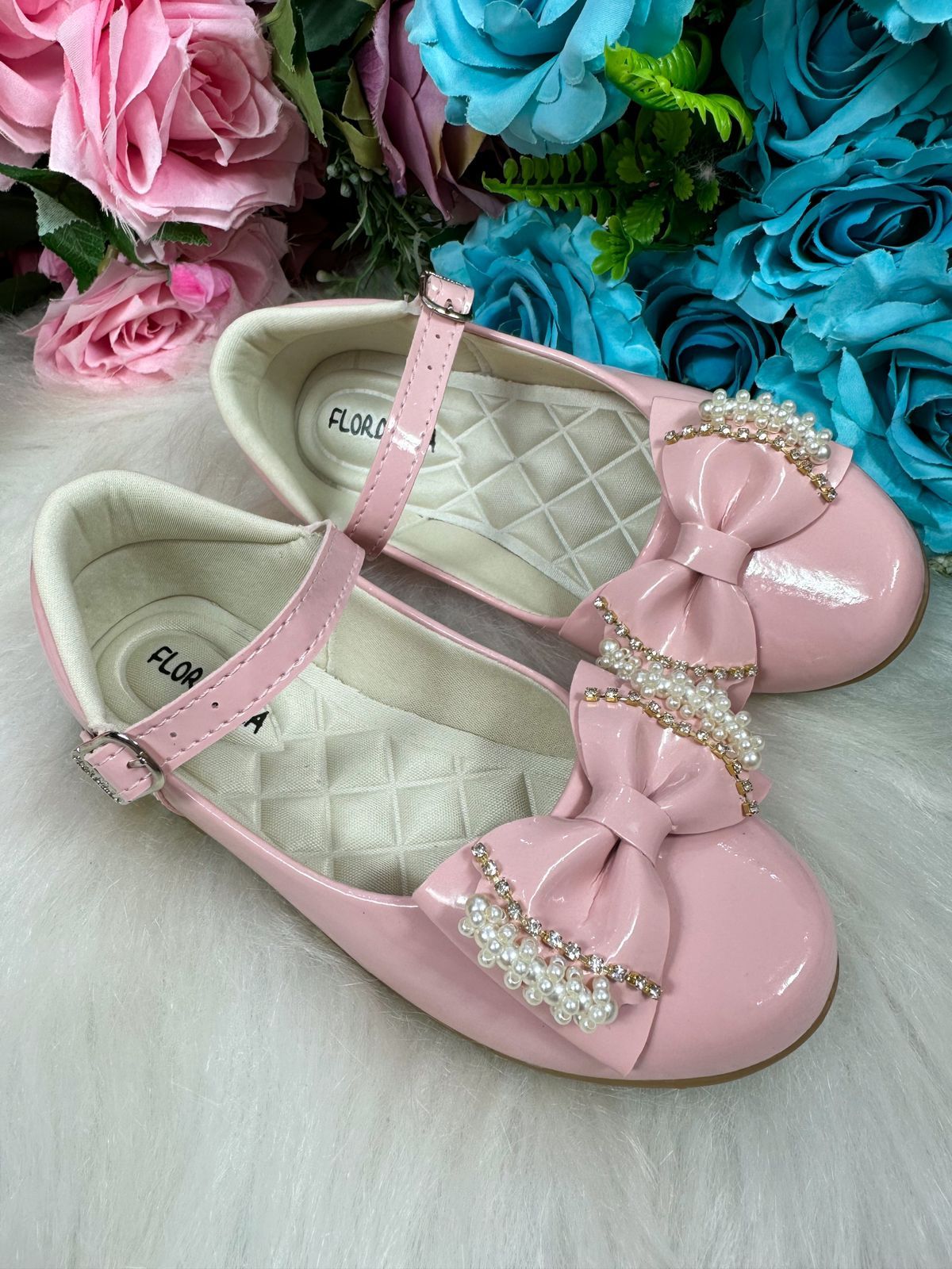 Sapatilha Flor di Mila Rosa Bebe Perolas Neide (SAPAFLOMROSABBPER)