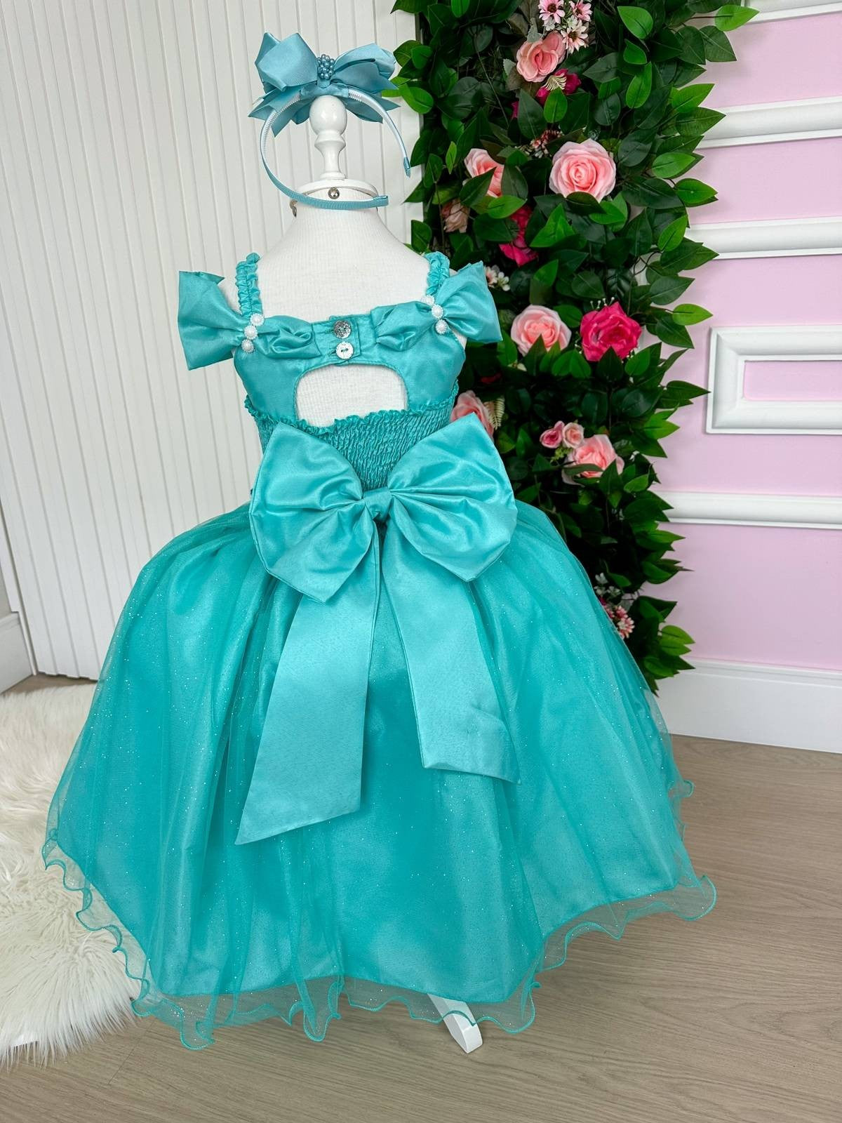 Vestido Marie Longo Manga Princesa Verde Tiffany (VESTMRLGVRDTFF)