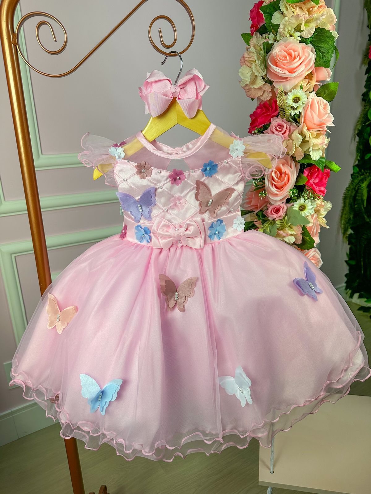 Vestido Marie Rosa Jardim Encantado Laço