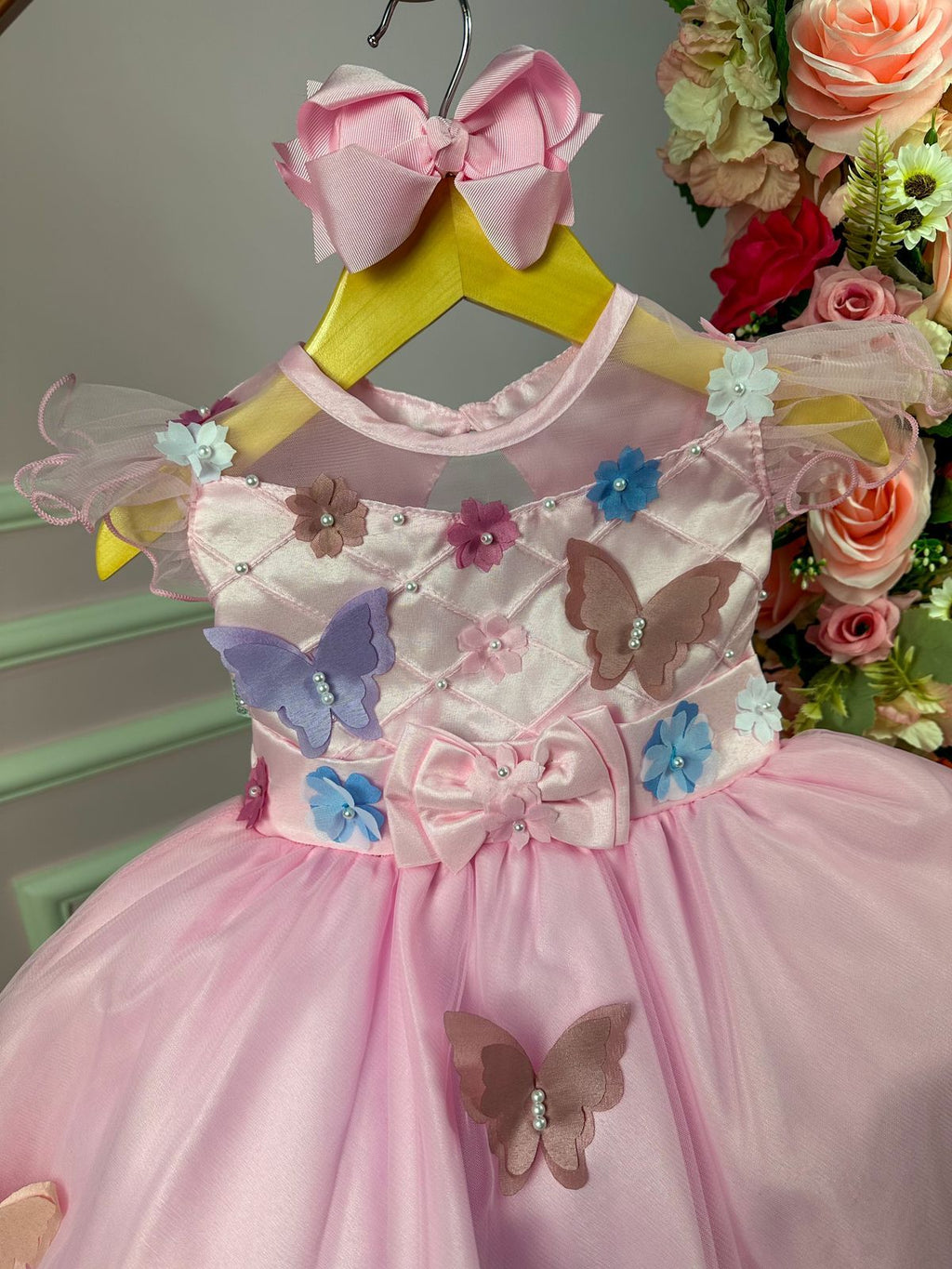 Vestido Marie Rosa Jardim Encantado Laço