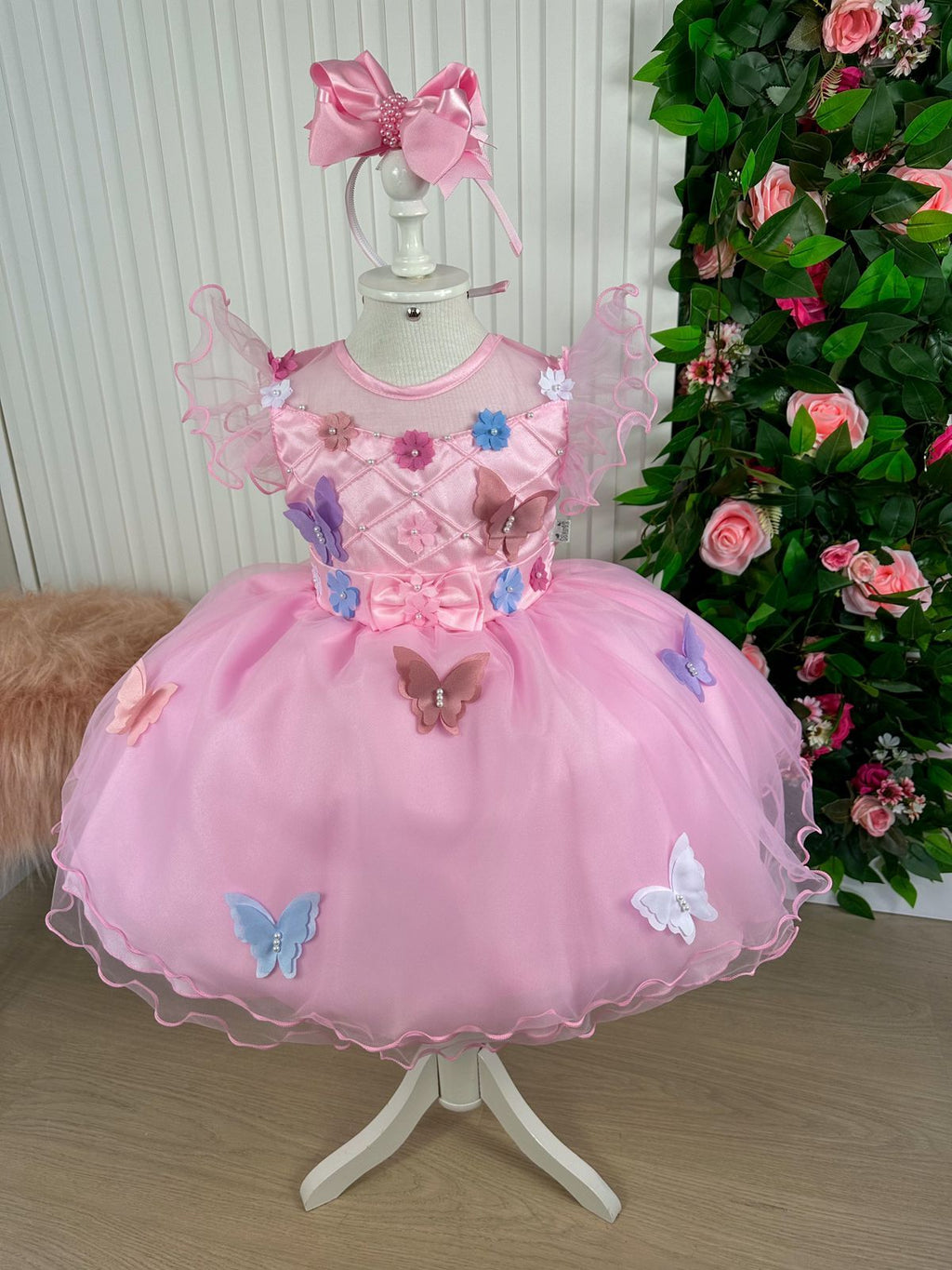 Vestido Marie Rosa Jardim Encantado Laço