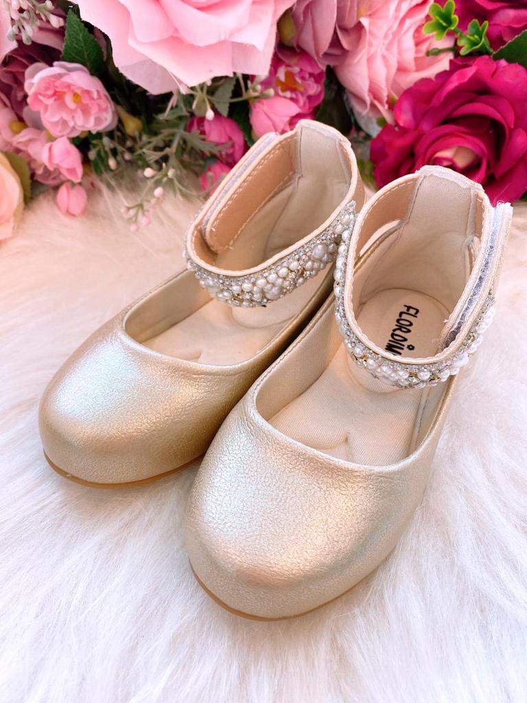 Sapatilha Flor di Mila Dourado "Perolas" Luxo (SPTFLDMILDOUPRLSLX)
