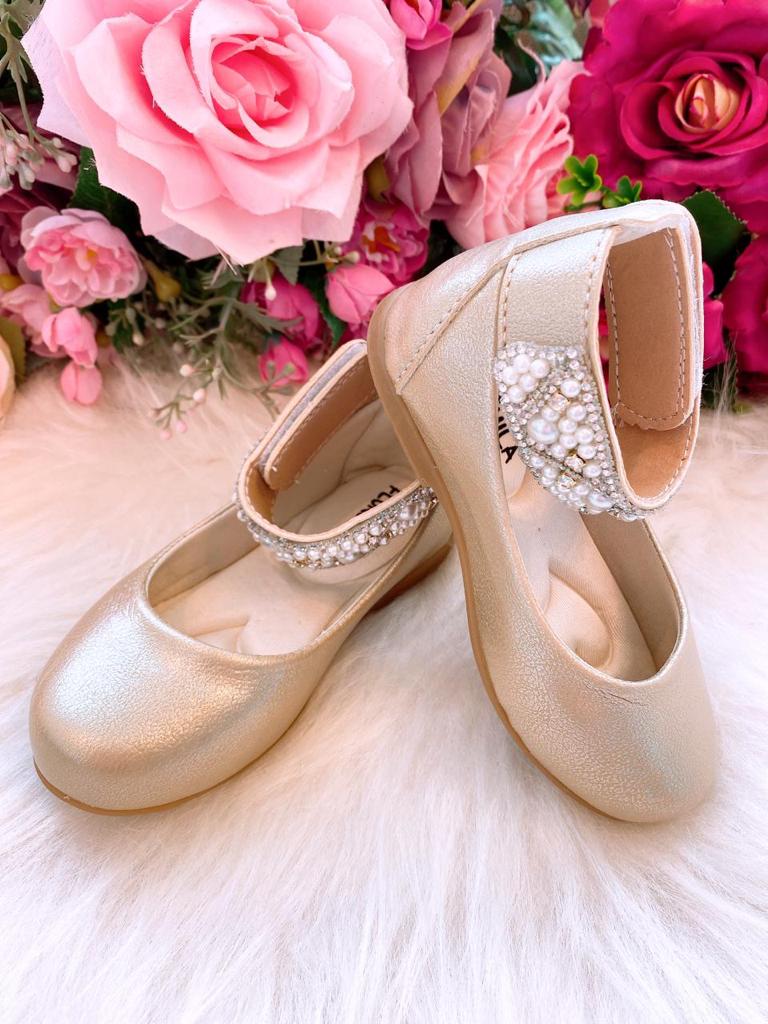 Sapatilha Flor di Mila Dourado "Perolas" Luxo (SPTFLDMILDOUPRLSLX)