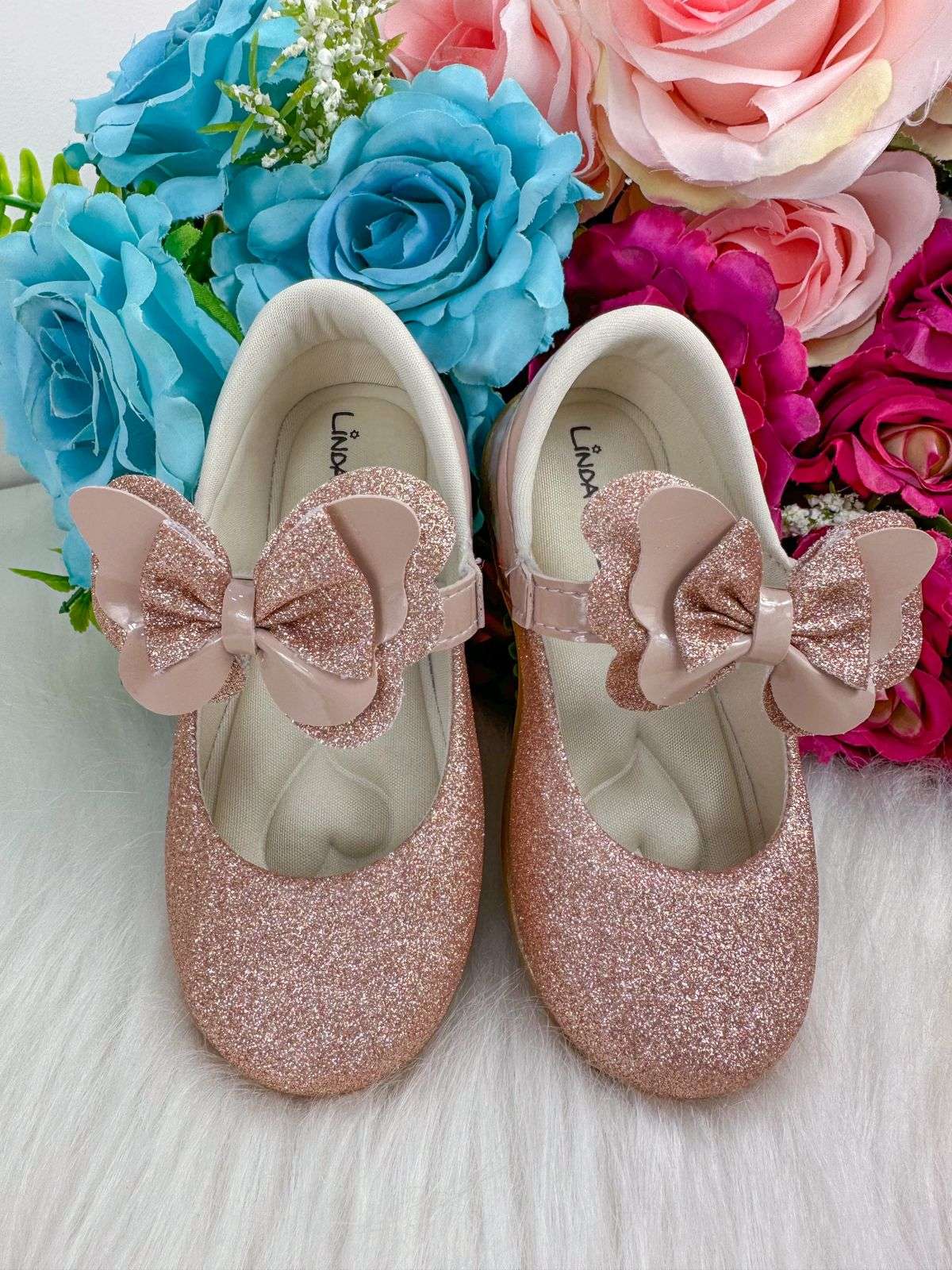 Sapatilha Flor Di MIla Baby Nude - Rose Gliter (SPTLFLRDMLBBNDGT)