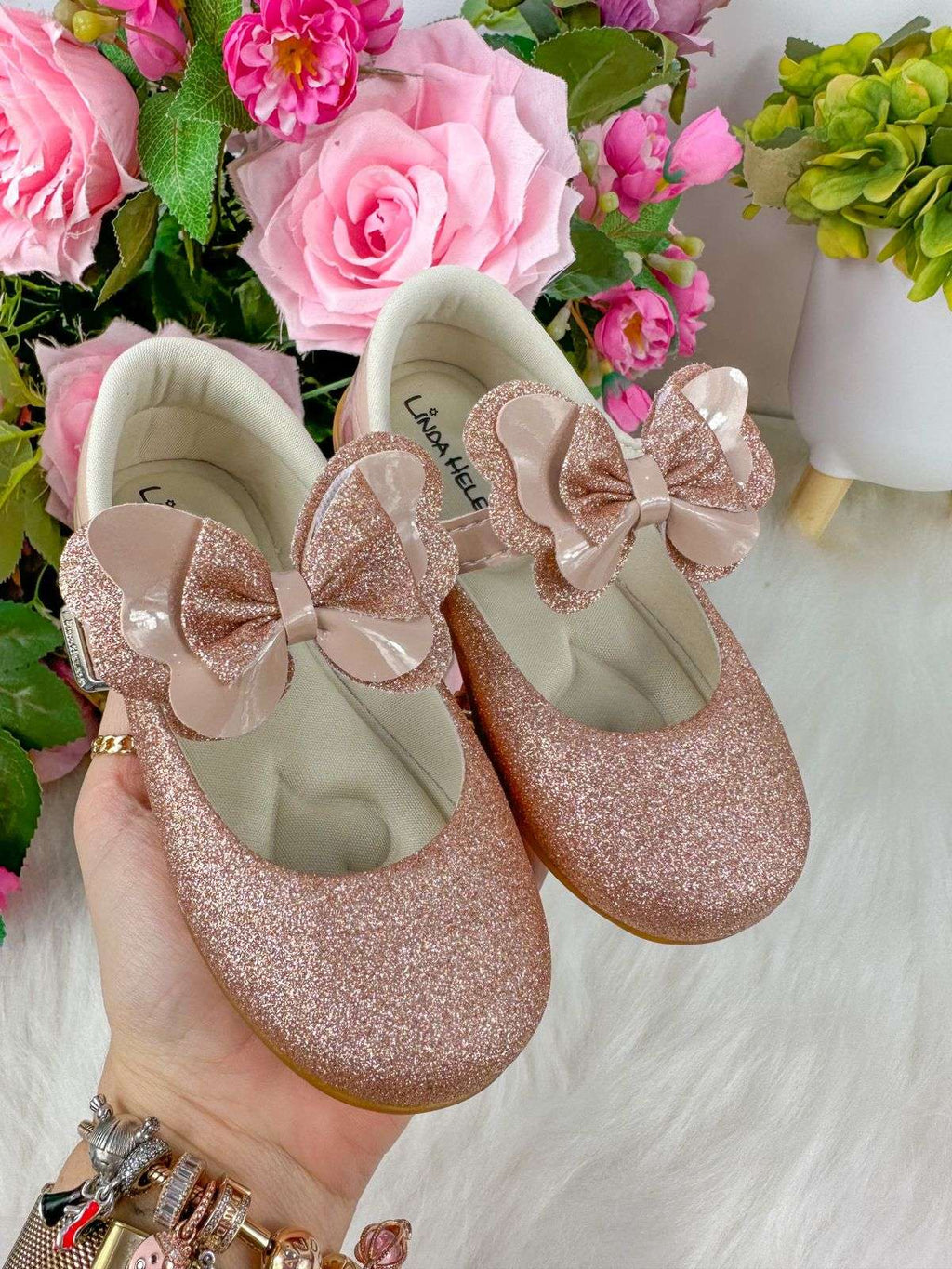 Sapatilha Flor Di MIla Baby Nude - Rose Gliter (SPTLFLRDMLBBNDGT)