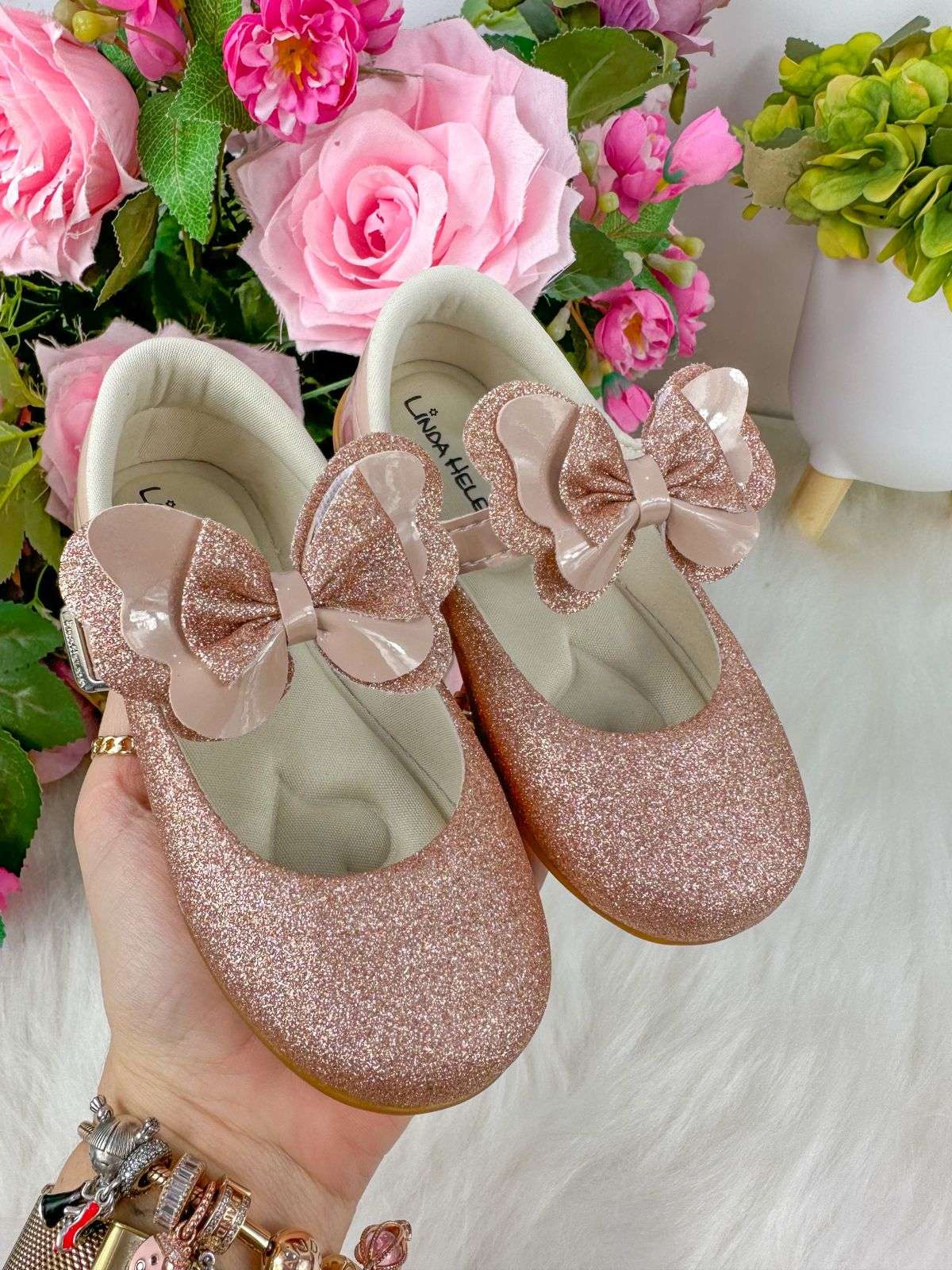 Sapatilha Flor Di MIla Baby Nude - Rose Gliter (SPTLFLRDMLBBNDGT)