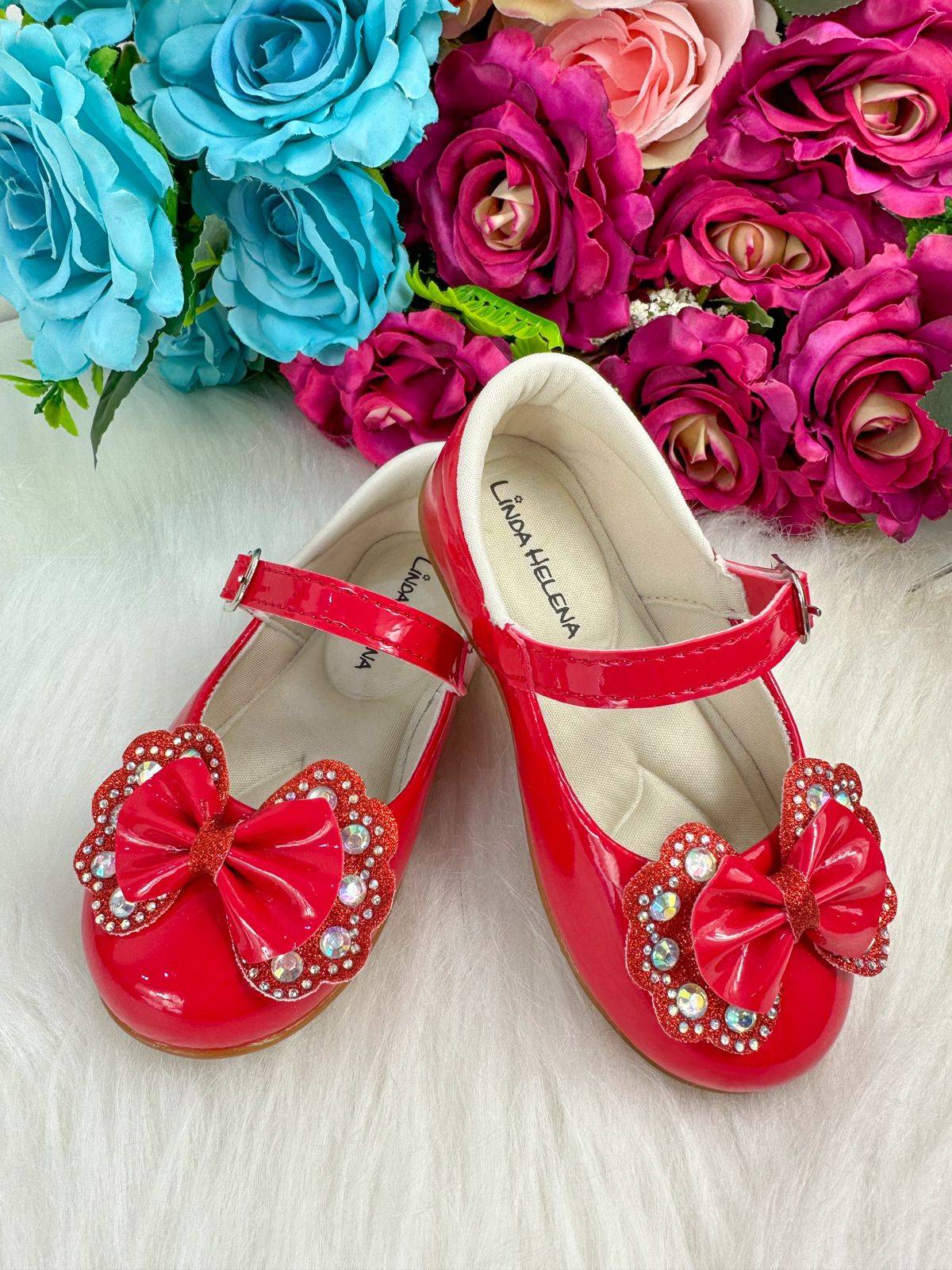 Sapatilha Flor Di MIla Baby Vermelho Lacinho Strass (SPTLFLRDMLBBVRMLLCSTRS)
