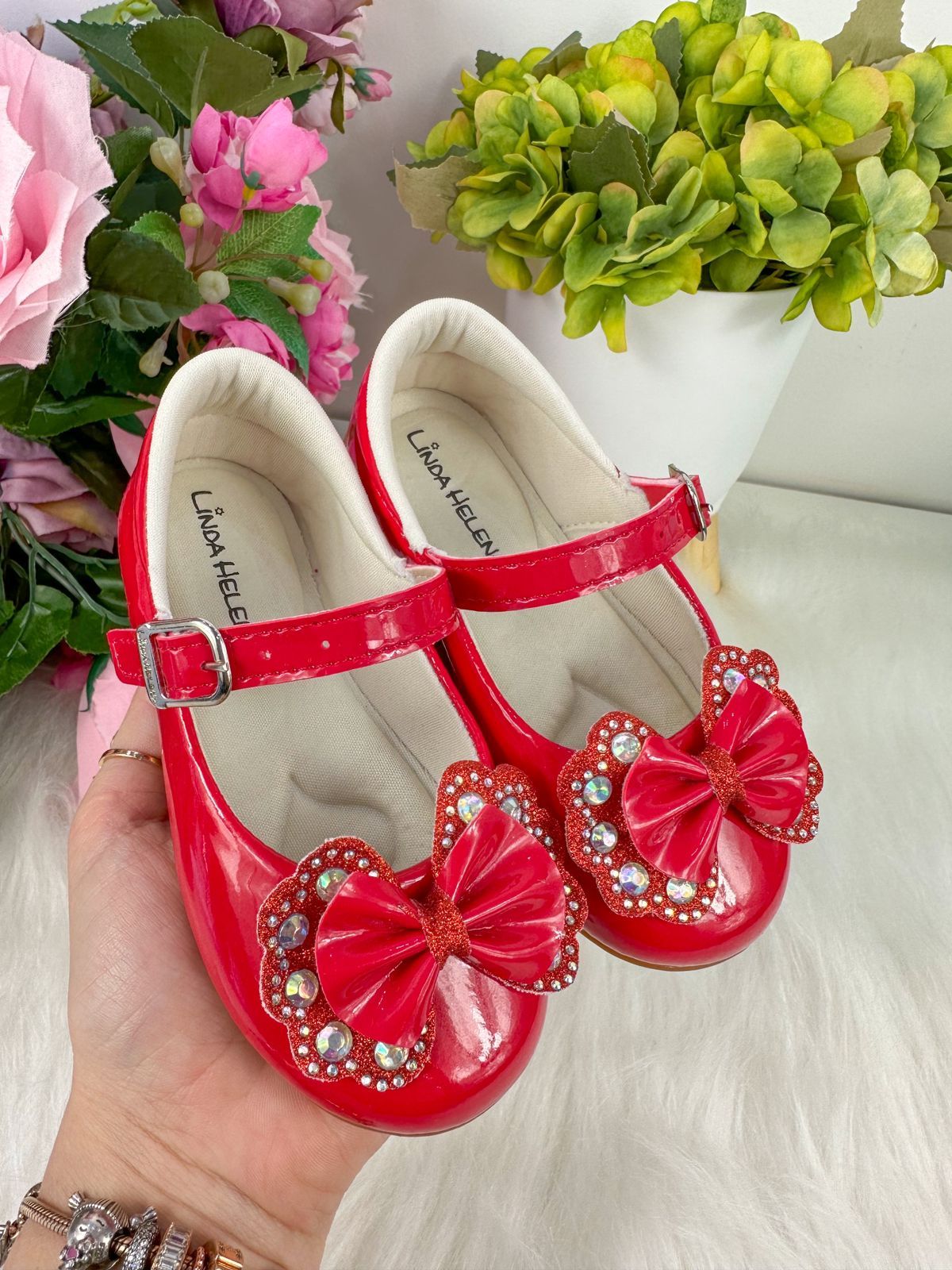 Sapatilha Flor Di MIla Baby Vermelho Lacinho Strass (SPTLFLRDMLBBVRMLLCSTRS)