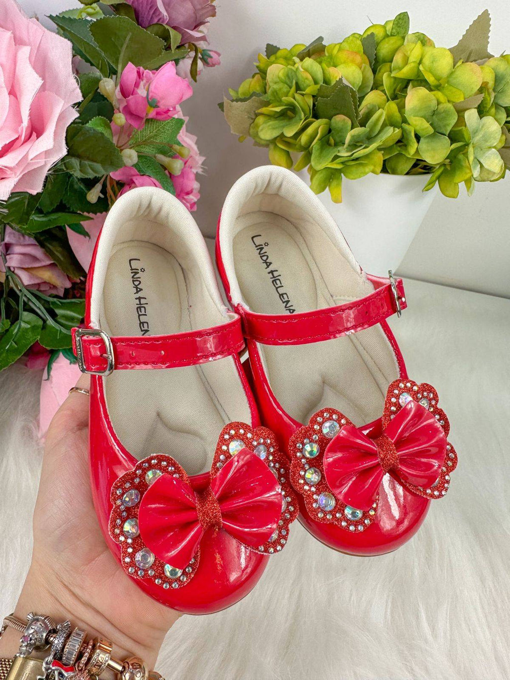 Sapatilha Flor Di MIla Baby Vermelho Lacinho Strass (SPTLFLRDMLBBVRMLLCSTRS)