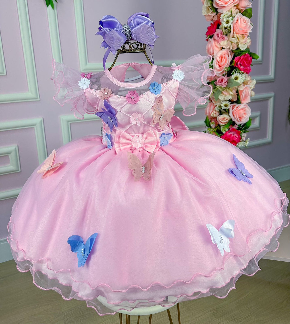 Vestido Marie Rosa Jardim Encantado Laço