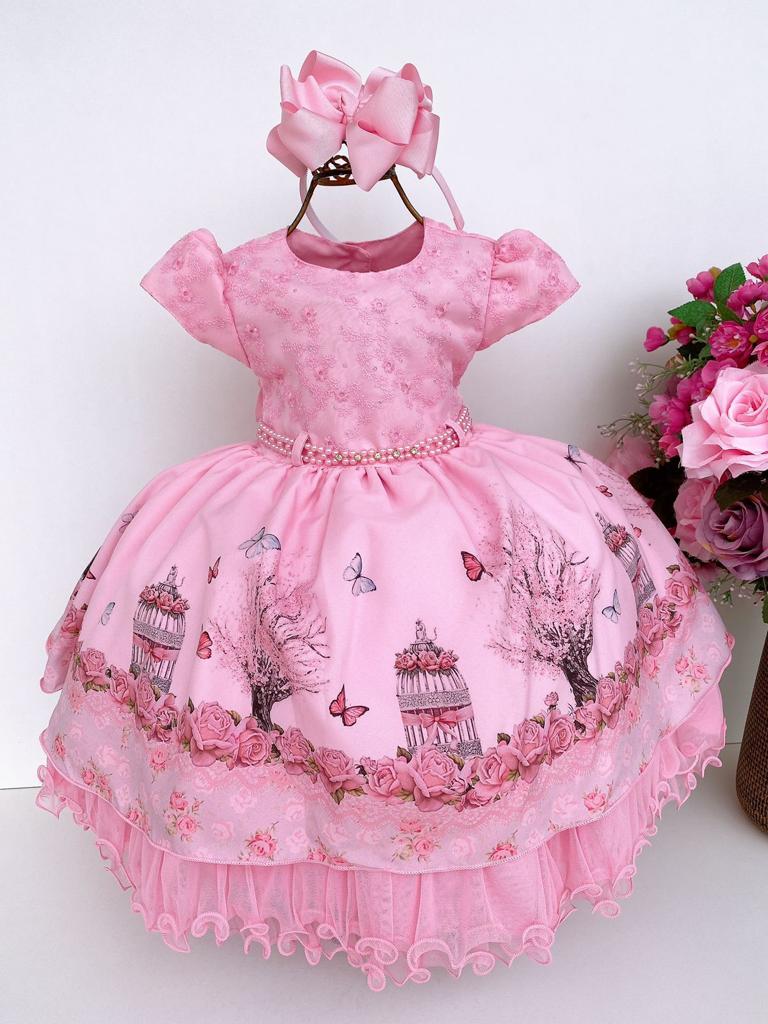Vestido Infantil Menina Bonita Bosque Encantado Rosa (VESTIINFMNNBNTRS3)