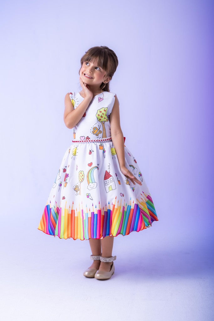 Vestido Marie Lapis Aquarela ABC Branco e Vermelho (VESTMRLPAQABCBRNVRM)