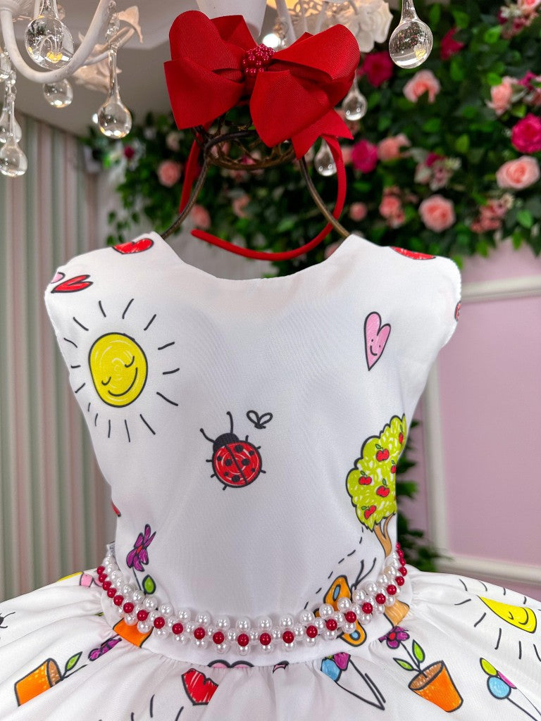 Vestido Marie Lapis Aquarela ABC Branco e Vermelho (VESTMRLPAQABCBRNVRM)