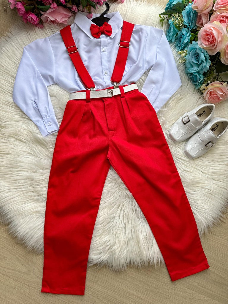Conjunto Meninos Miss Cherry Leo Suspensorio Vermelho (CONJMSSHSPNVRML)