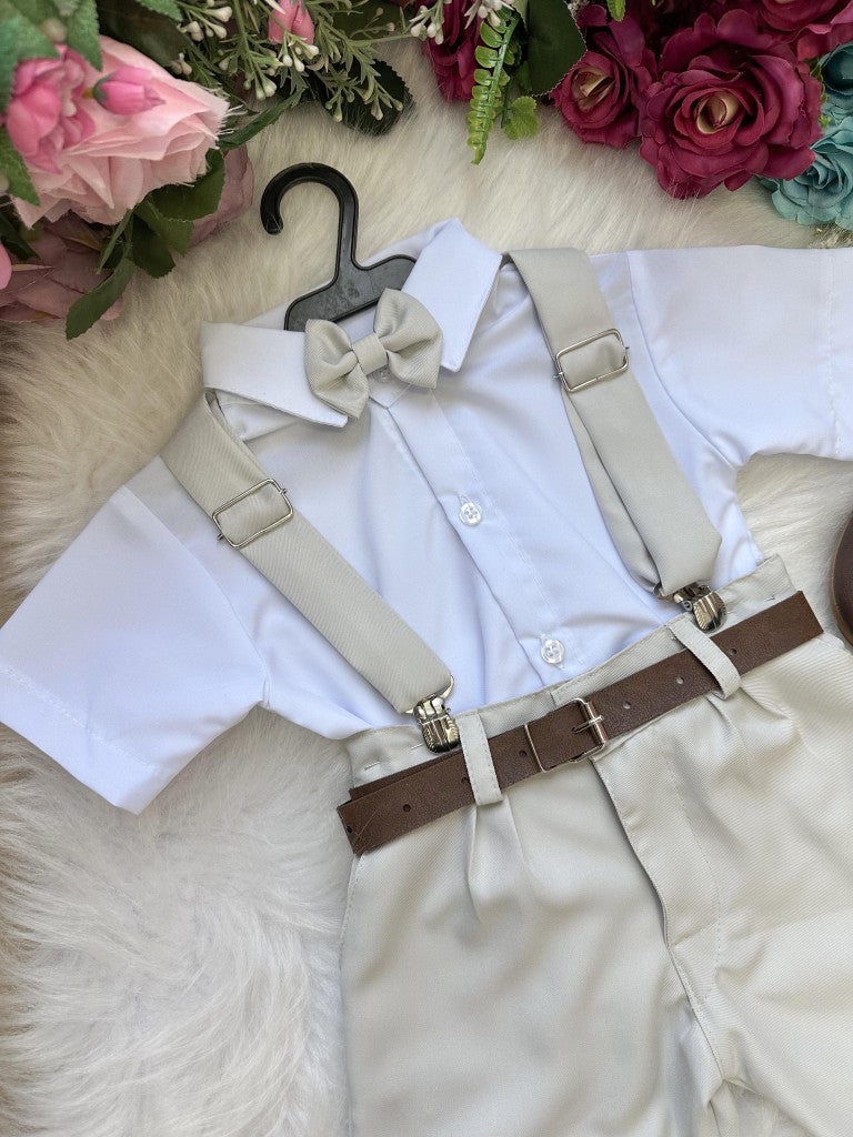 Conjunto Miss Cherry Meninos Social Shorts Ravi Cinza Claro (CONJMSSCRSHRTCNZACRLRO)