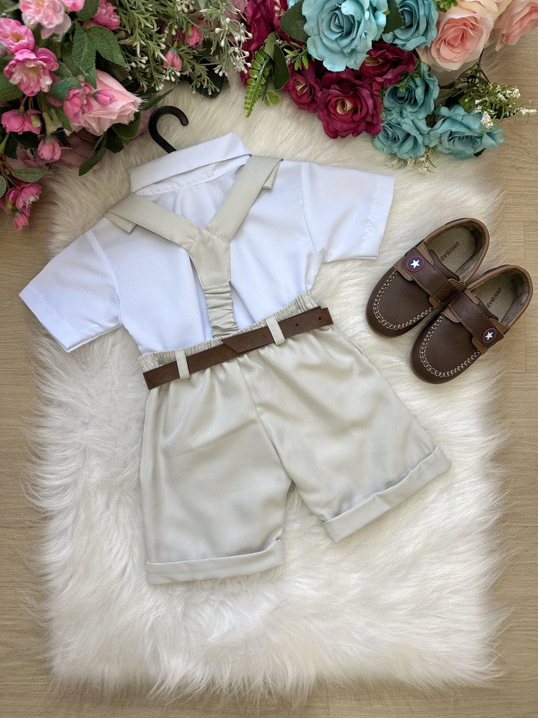 Conjunto Miss Cherry Meninos Social Shorts Ravi Cinza Claro (CONJMSSCRSHRTCNZACRLRO)