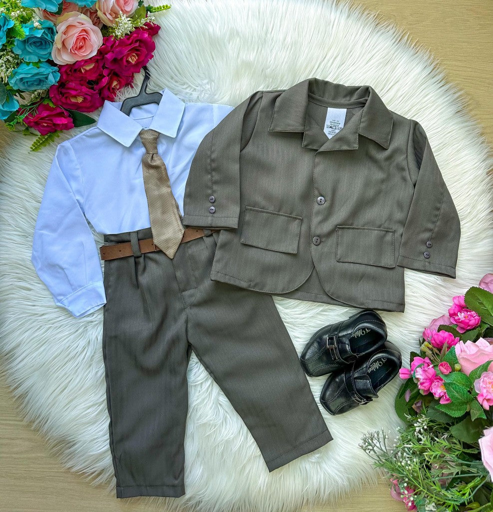 Conjunto Miss Cherry Social Terno Matheus Verde Militar (CONJTLISTRADOMTHEUSVERD)