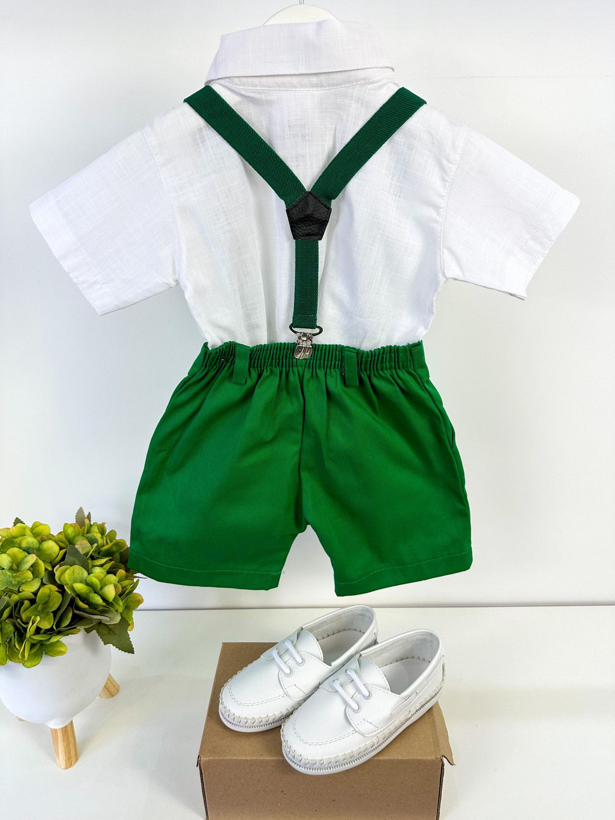 Conjunto Miss Cherry Henry Camisa Branca Suspensorio Verde (CONMCCMBRSPVR)