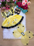 Romper Vestido Princesa Abelha Abelhinha Com Asa Aniversário