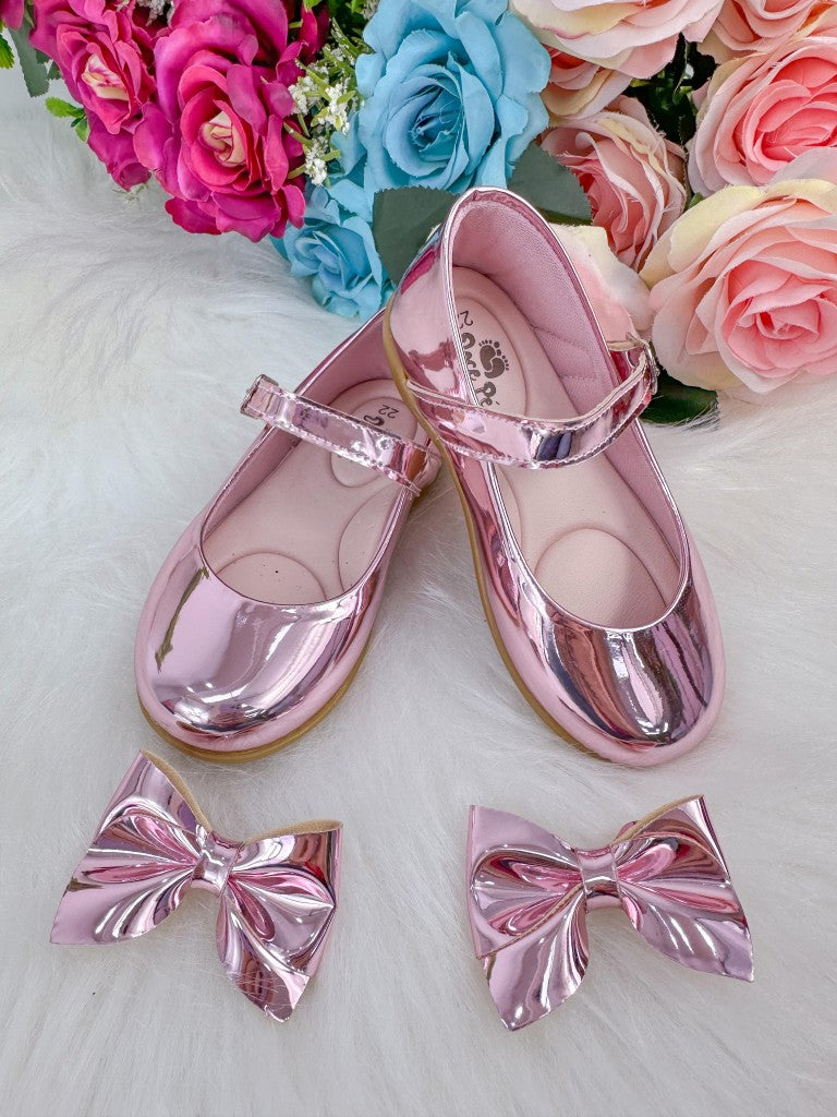 Sapatilha Doce Pe Laço Rosa Metalizado (SPTDCPLCRSAMTLZ)