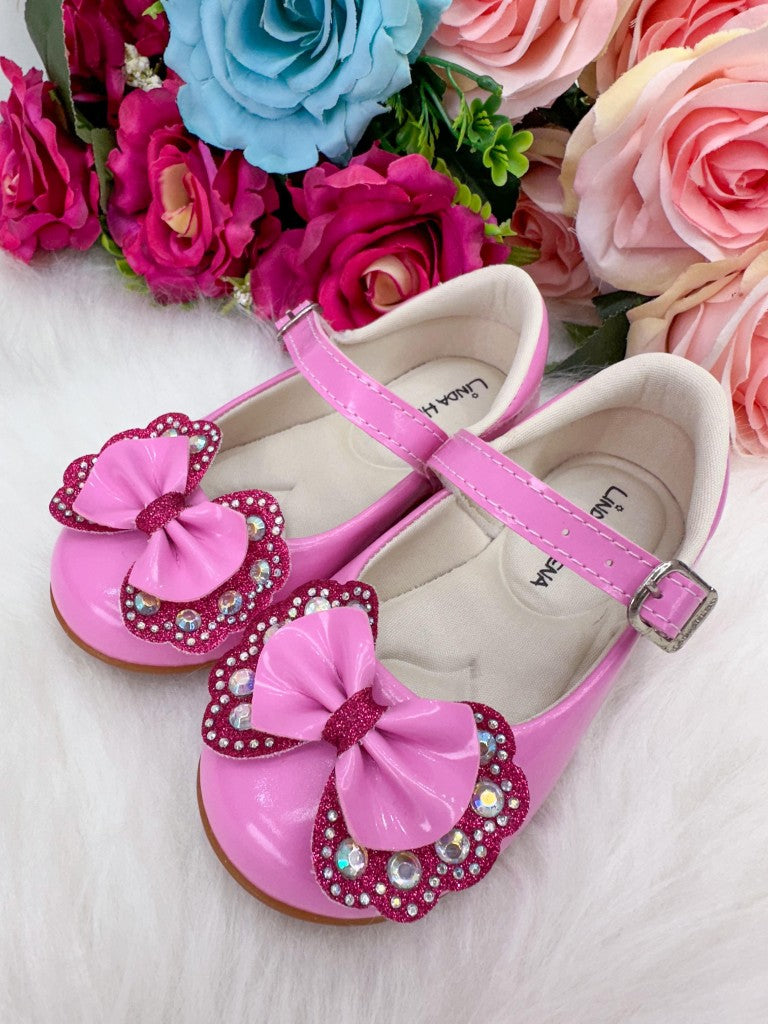 Sapatilha Flor Di MIla Baby Rosa Chiclete Com Pink Lacinho Strass (SPTLFLRDMLBBRSCCPNLSTRS)