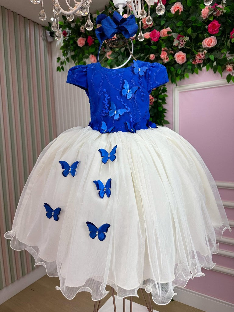 Vestido Juvenil - Midi Vila Lele Sabrina Azul Royal e Off - Festa