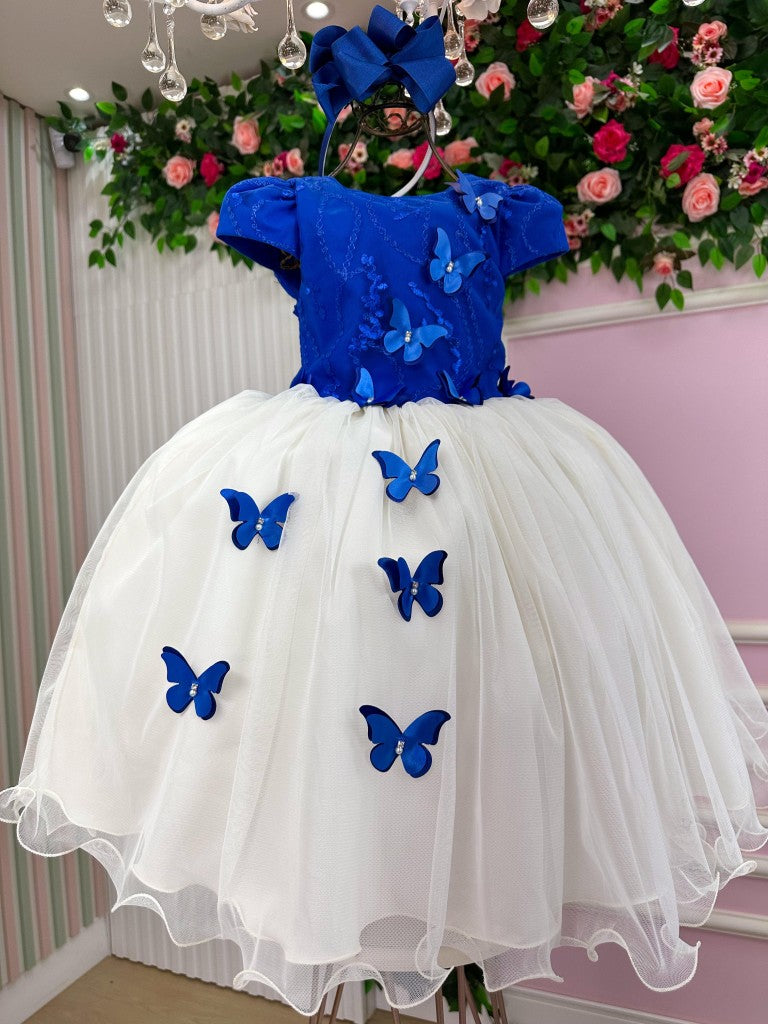 Vestido Juvenil - Midi Vila Lele Sabrina Azul Royal e Off - Festa