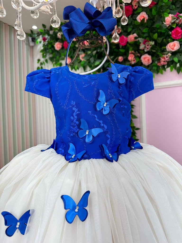 Vestido Juvenil - Midi Vila Lele Sabrina Azul Royal e Off - Festa