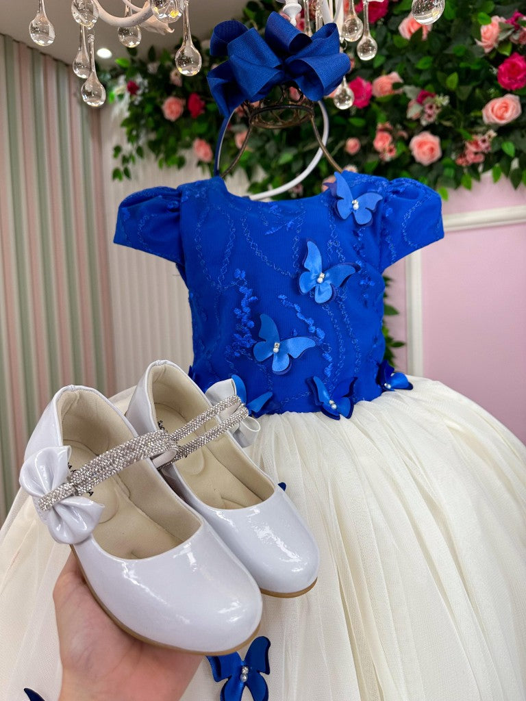 Vestido Juvenil - Midi Vila Lele Sabrina Azul Royal e Off - Festa