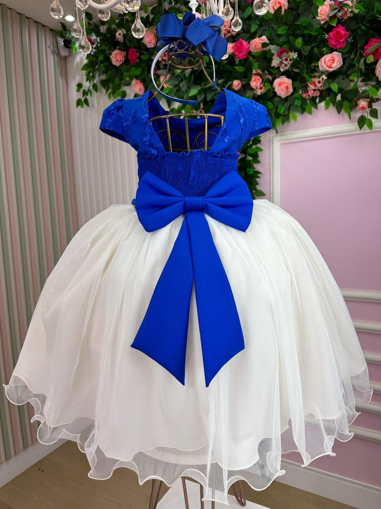 Vestido Juvenil - Midi Vila Lele Sabrina Azul Royal e Off - Festa