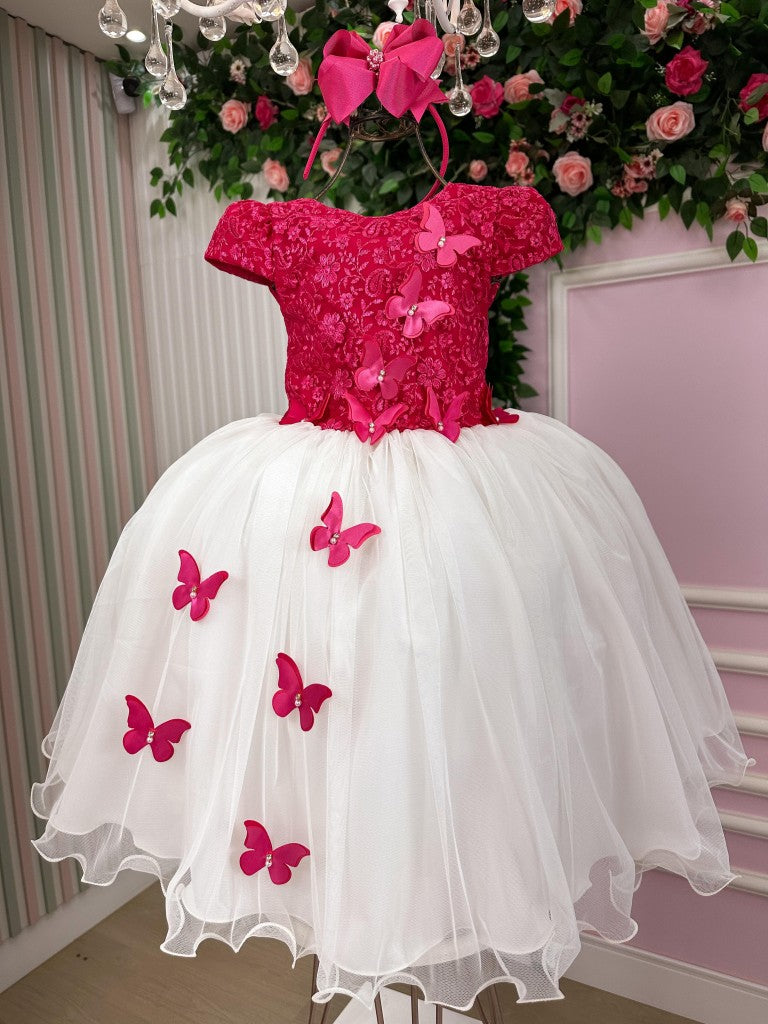 Vestido Juvenil - Midi Vila Lele Sabrina Pink e Off - Festa