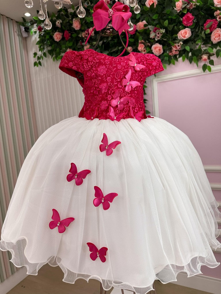 Vestido Juvenil - Midi Vila Lele Sabrina Pink e Off - Festa