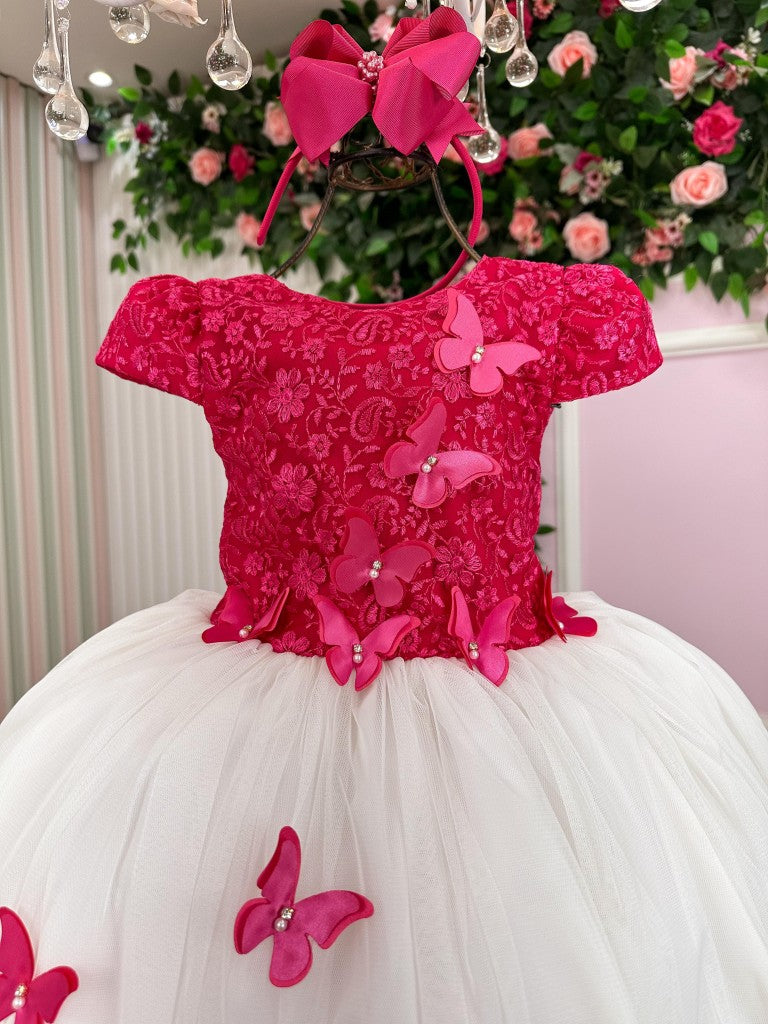 Vestido Juvenil - Midi Vila Lele Sabrina Pink e Off - Festa