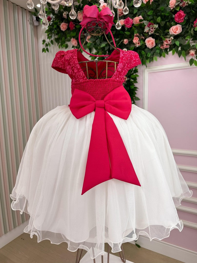 Vestido Juvenil - Midi Vila Lele Sabrina Pink e Off - Festa
