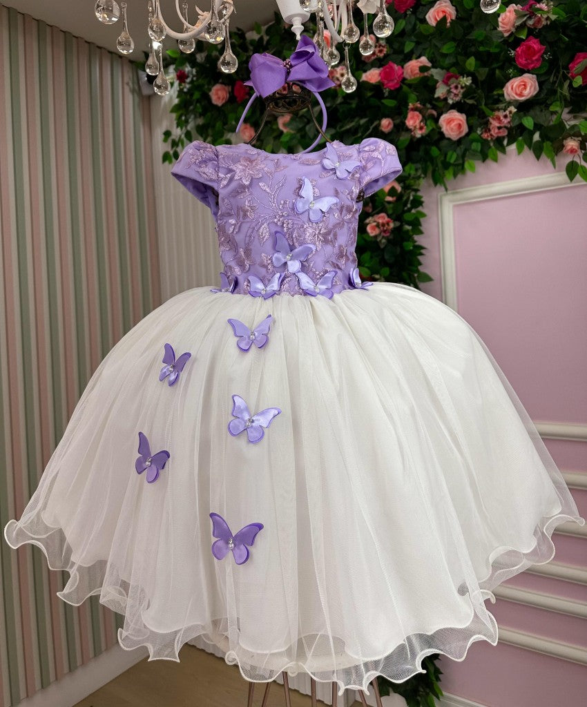 Vestido Juvenil - Midi Vila Lele Sabrina Lilas e Off - Festa