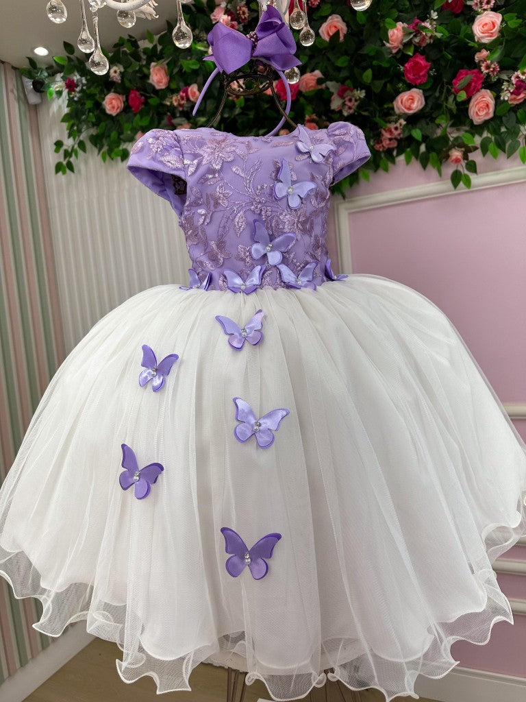 Vestido Juvenil - Midi Vila Lele Sabrina Lilas e Off - Festa