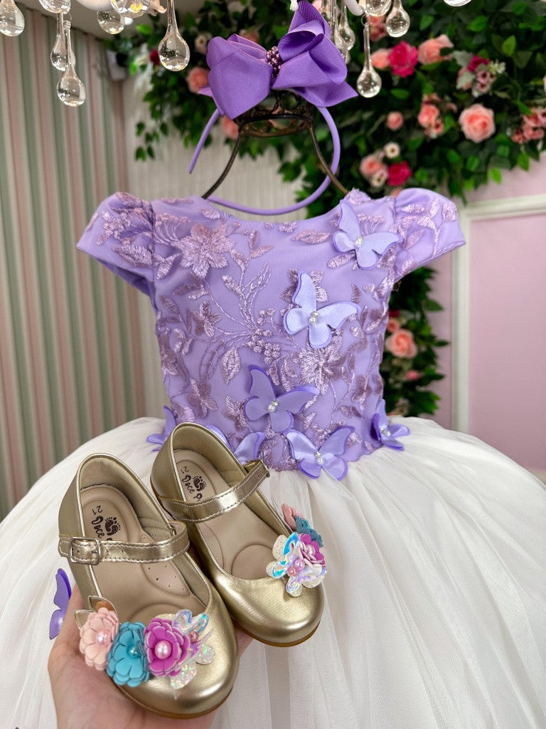 Vestido Juvenil - Midi Vila Lele Sabrina Lilas e Off - Festa
