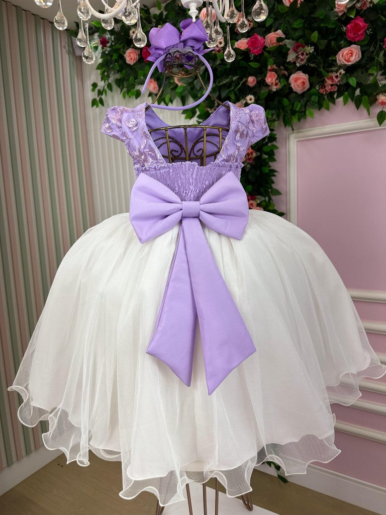 Vestido Juvenil - Midi Vila Lele Sabrina Lilas e Off - Festa