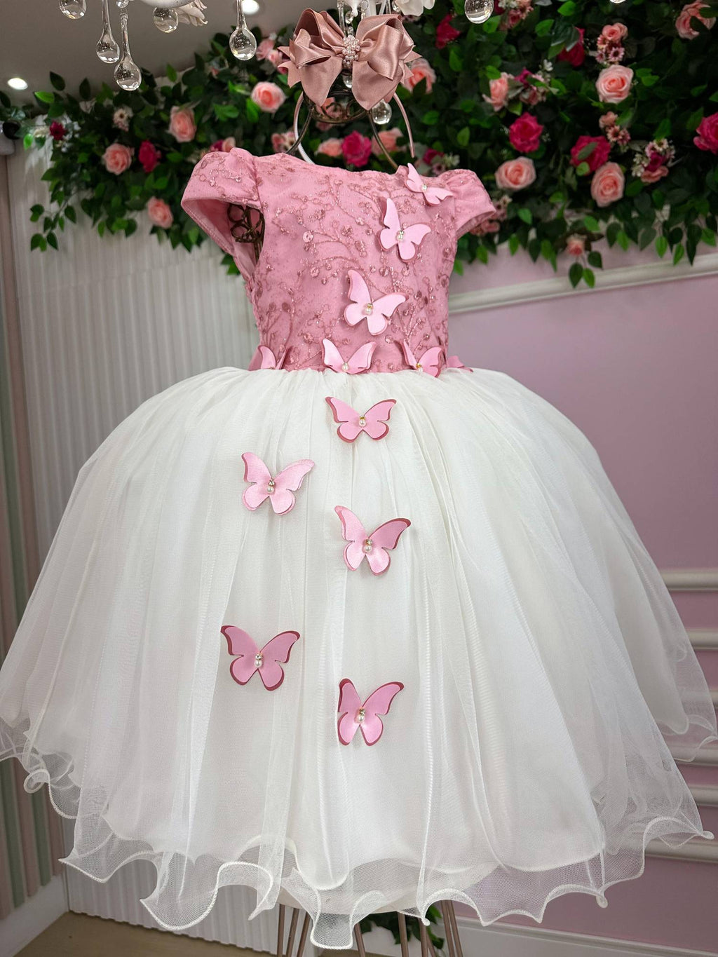 Vestido Juvenil - Midi Vila Lele Sabrina Rosé e Off - Festa