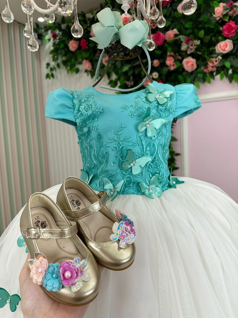 Vestido Juvenil - Midi Vila Lele Sabrina Verde Tiffany e Off - Festa